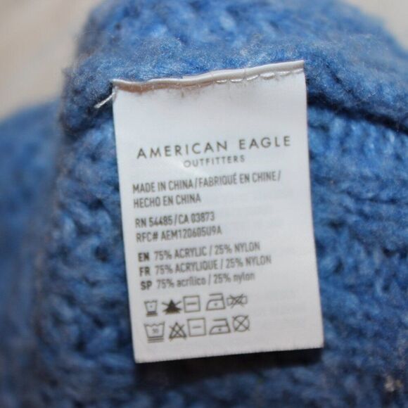 American Eagle Blue Crew Neck Cable Knit Cropped Pullover Sweater Women's Size S - Picture 7 of 9
